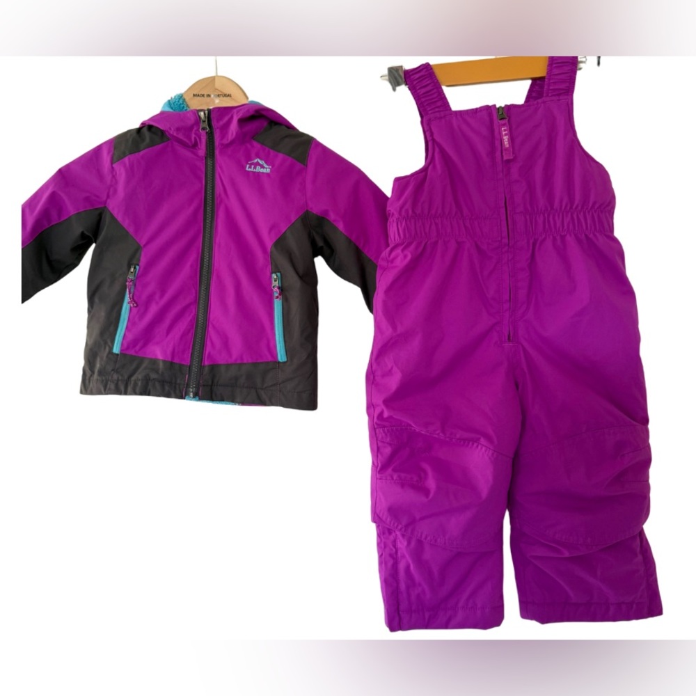 L.L. Bean Kids Purple and Black Ski Jacket with Bib Snow Pants